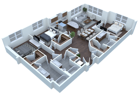 Floor plan for 3 beds, 3 baths, 1608 sqft